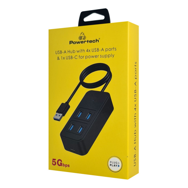 Alternative view of POWERTECH USB 3.2 hub PTR-0157, 4x θυρών, 5Gbps, USB σύνδεση, 1m, μαύρο