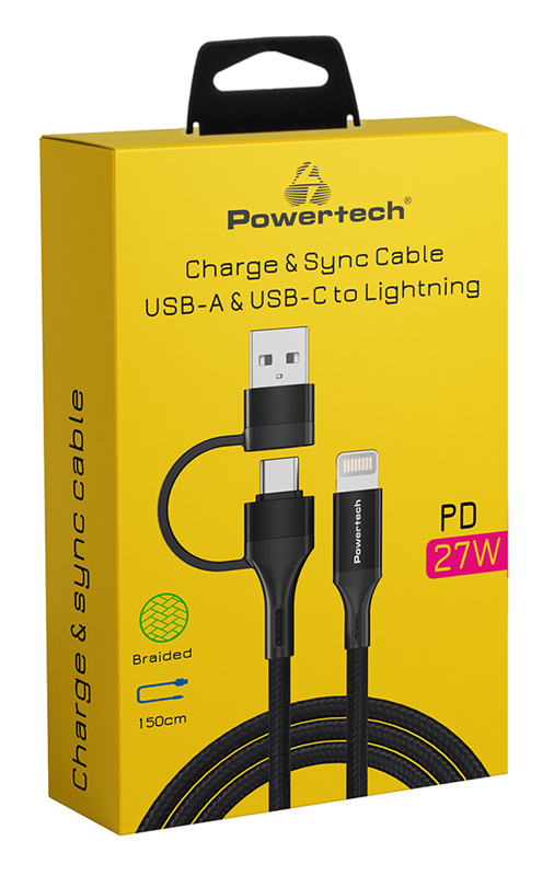 POWERTECH καλώδιο USB & USB-C σε Lightning PTR-0159, PD 27W, copper, 1.5m, μαύρο - Image 2