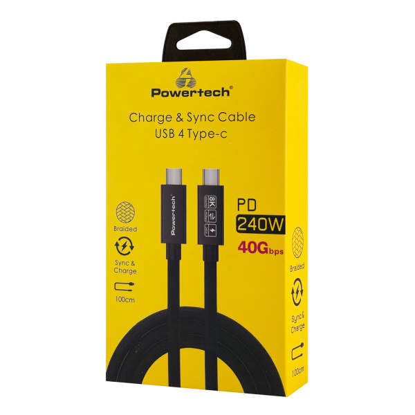Alternative view of POWERTECH καλώδιο USB-C PTR-0165, USB4, 240W, 40Gbps, 8K/60Hz, 1m, μαύρο