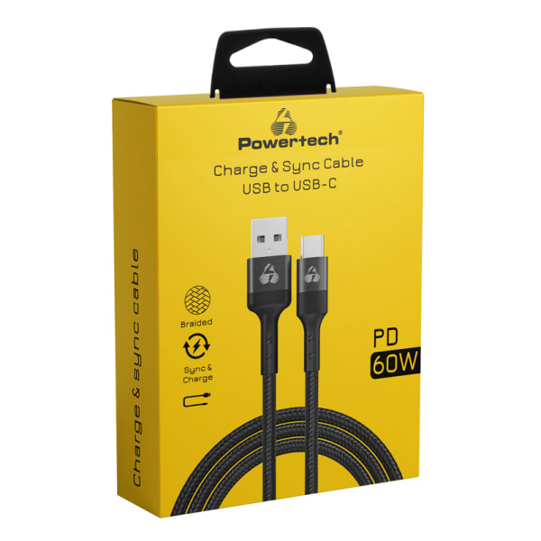 Alternative view of POWERTECH καλώδιο USB-C σε USB PTR-0169, PD 60W, copper, 1.5m, μαύρο