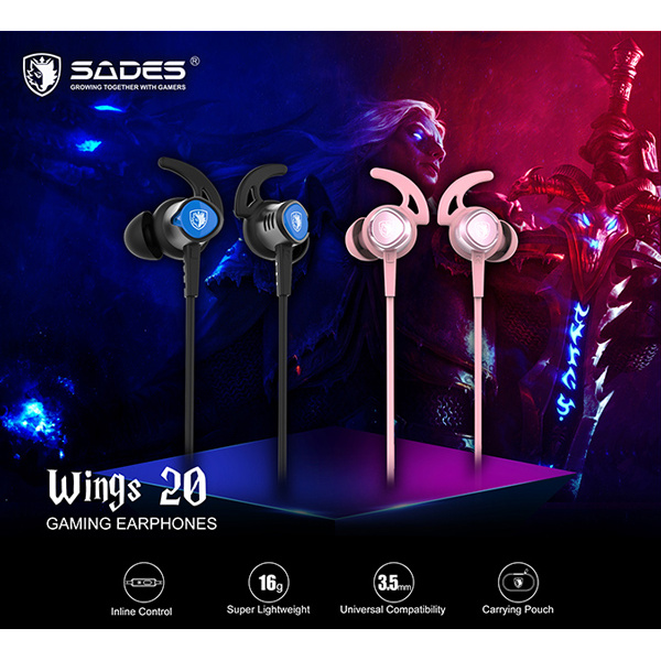 Alternative view of SADES gaming earphones Wings 20 με μικρόφωνο, 3.5mm, Φ12mm, 1.2m, ροζ
