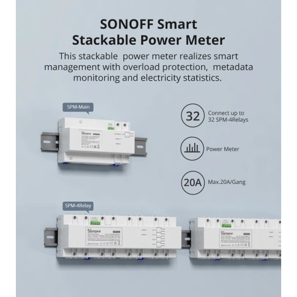 Alternative view of SONOFF smart μονάδα παρακολούθησης ισχύος SPM-MAIN WiFi/Ethernet, 20A