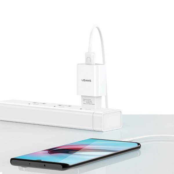 Alternative view of USAMS φορτιστής τοίχου T21OCLN01 με καλώδιο Lightning, USB 2.1A, λευκός