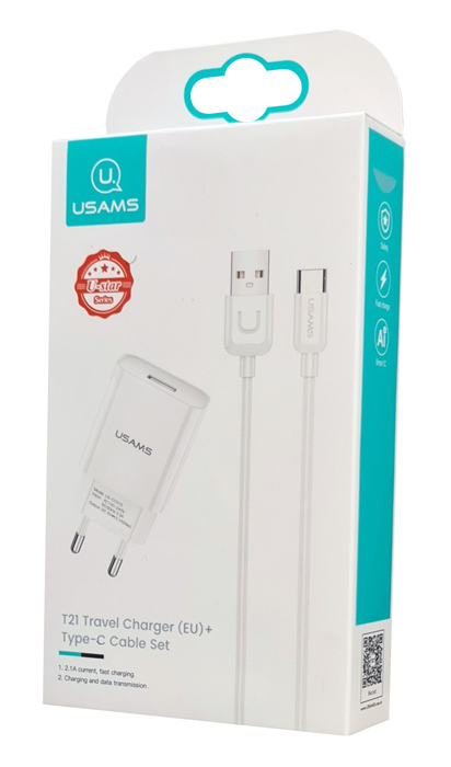 USAMS φορτιστής τοίχου T21OCTC01 με καλώδιο USB-C, USB 2.1A, λευκός - Image 3