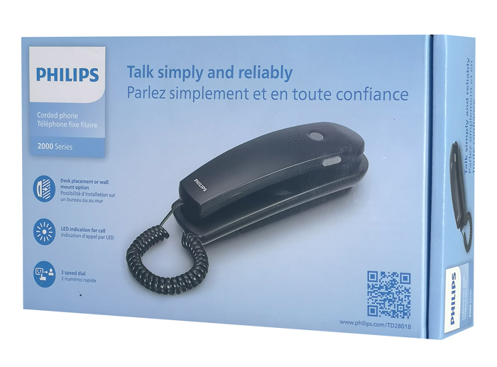 PHILIPS ενσύρματο τηλέφωνο TD2801B/00, επιτραπέζιο ή επιτοίχιο, μαύρο - Image 5