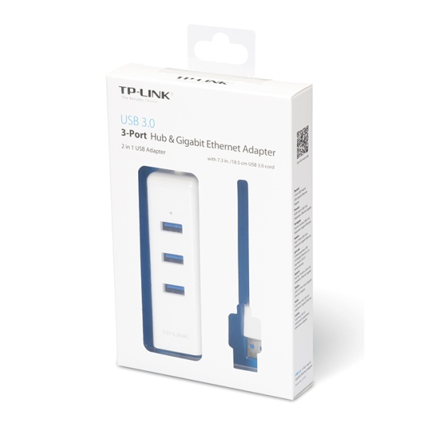 Alternative view of TP-LINK USB Hub UE330 με θύρα δικτύου, 3 θυρών, USB σύνδεση, λευκό