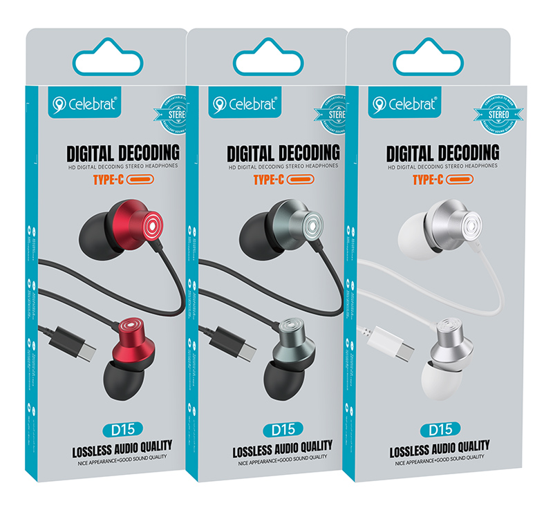CELEBRAT earphones με μικρόφωνο D15, USB-C σύνδεση, Φ10mm, 1.2m, μαύρα - Image 4