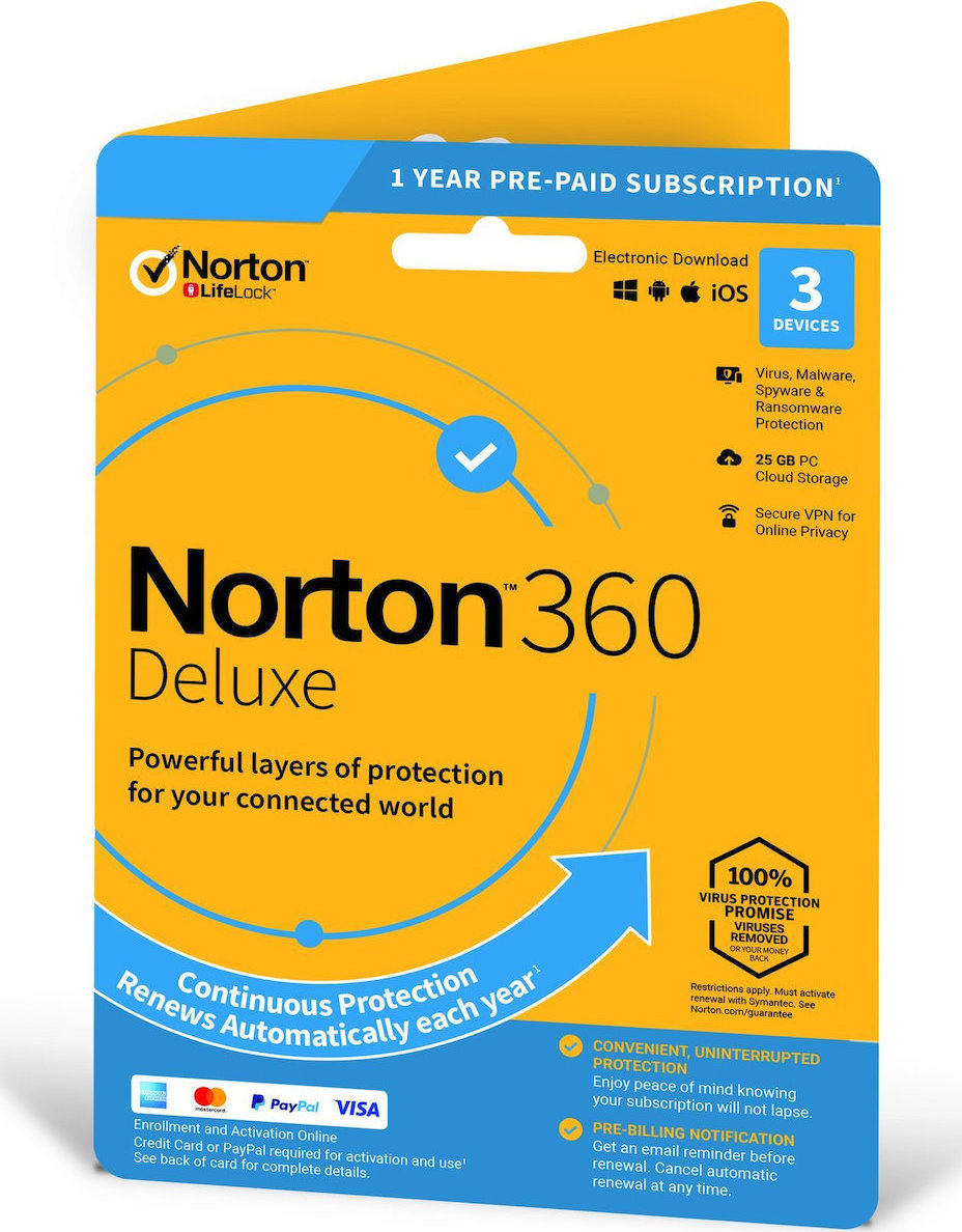 Norton 360 with subscription (3 Devices - 1 Year) Deluxe incl. 25GB Ηλεκτρονική Άδεια