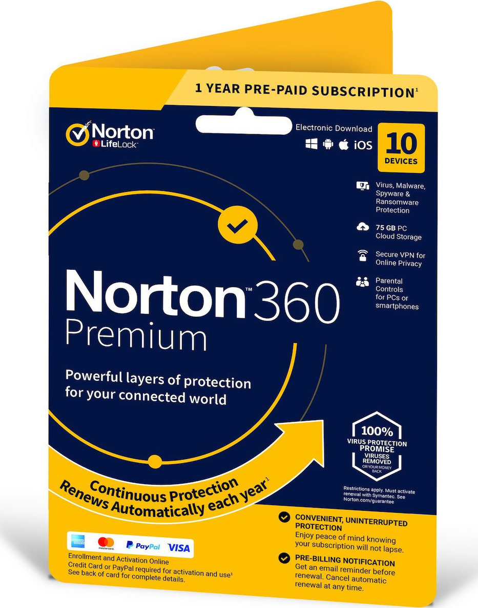 Norton 360 without Subscription (10 Devices - 1 Year) Premium incl. 75GB Ηλεκτρονική Άδεια