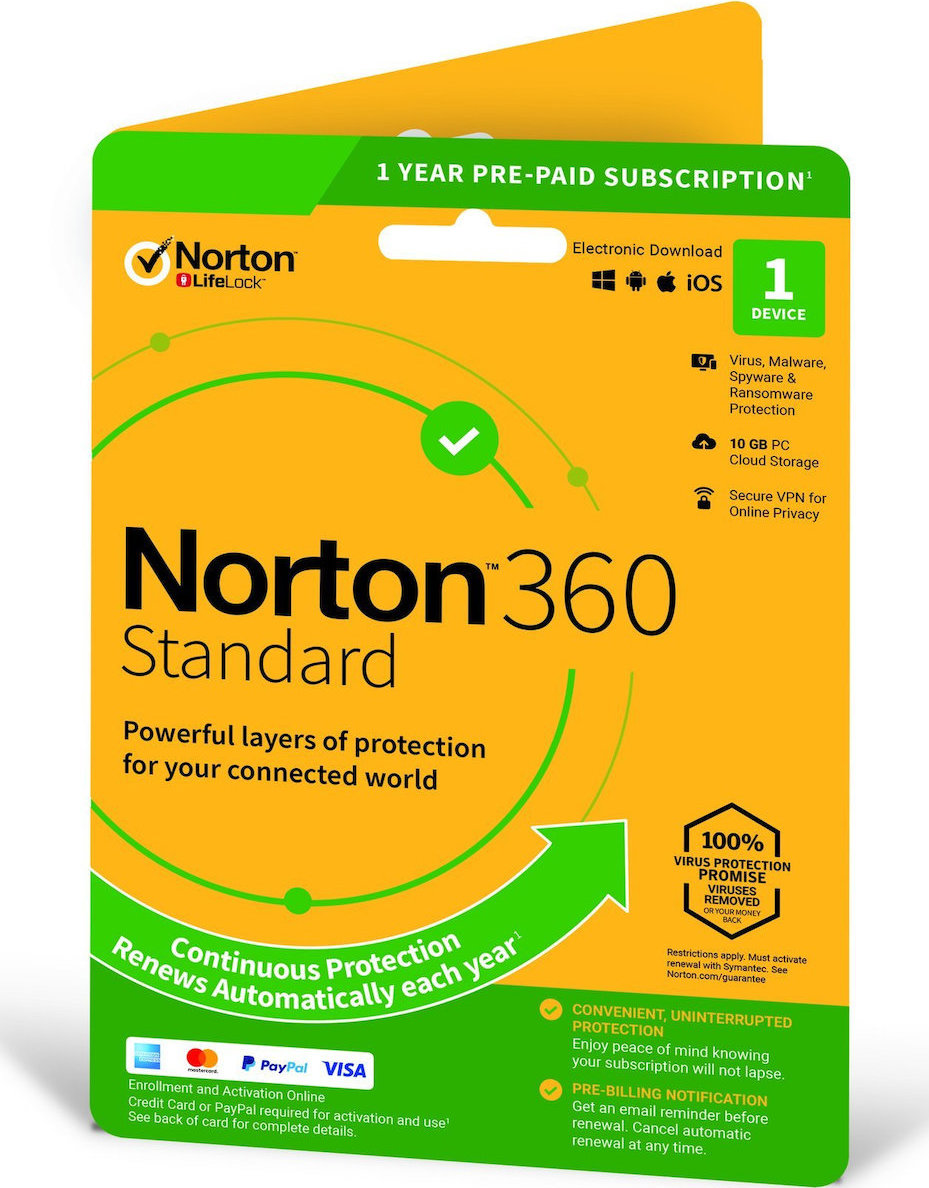 Norton 360 with subscription (1 Device - 1 Year) Standard incl. 10GB Ηλεκτρονική Άδεια