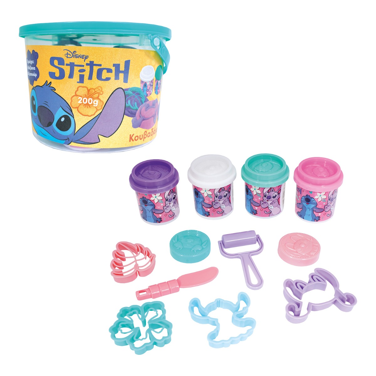 AS Πλαστελίνη Disney Stitch Κουβαδάκι Με 4 Βαζάκια Και 8 Εργαλεία 200g 3+ Χρονών - Image 2