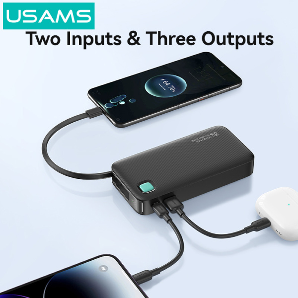 Alternative view of USAMS power bank CD224 με καλώδιο USB-C, 2x θύρες εξόδου, 10000mAh, 20W, μαύρο