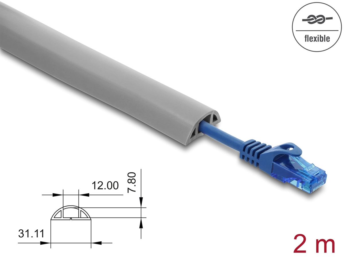 DELOCK κανάλι καλωδίων 20766 με αυτοκόλλητο, εύκαμπτο PVC, 30x10mm, 2m, γκρι - Image 2