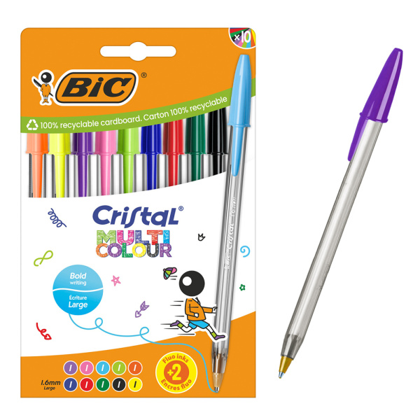 BIC στυλό διαρκείας ballpoint Cristal Multicolour, 1.6mm μύτη, διάφορα χρώματα, 10τμχ