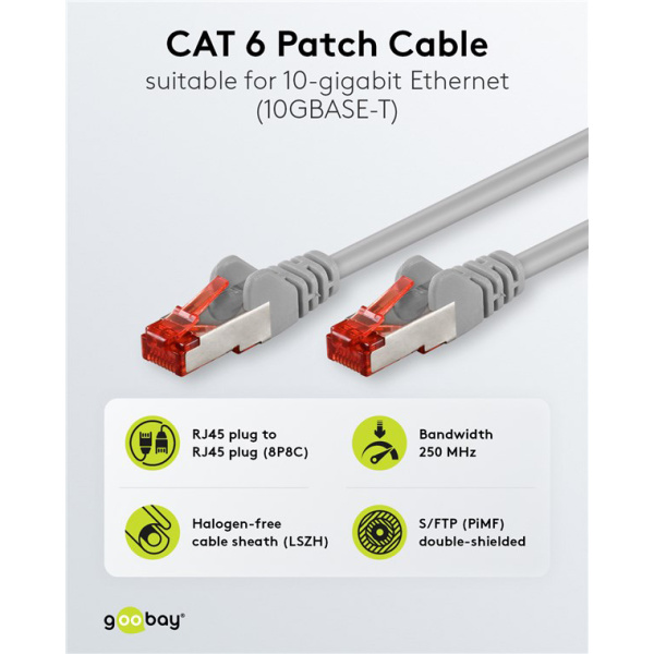 Alternative view of GOOBAY καλώδιο δικτύου 50887, CAT 6 S/FTP, copper, 250MHz, 2m, γκρι