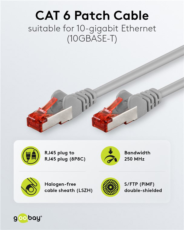 GOOBAY καλώδιο δικτύου 50889, CAT 6 S/FTP, copper, 250MHz, 5m, γκρι - Image 2