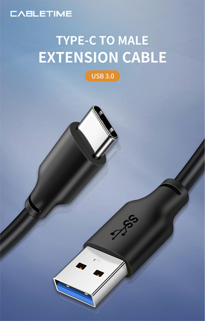 CABLETIME καλώδιο USB-C σε USB CMAMN, 3A, 5Gbps, 1m, μαύρο - Image 2