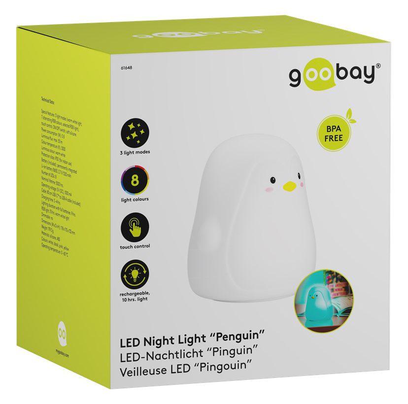 GOOBAY LED φωτιστικό νυκτός πιγκουίνος 61648, RGB, επαναφορτιζόμενο, λευκό - Image 7