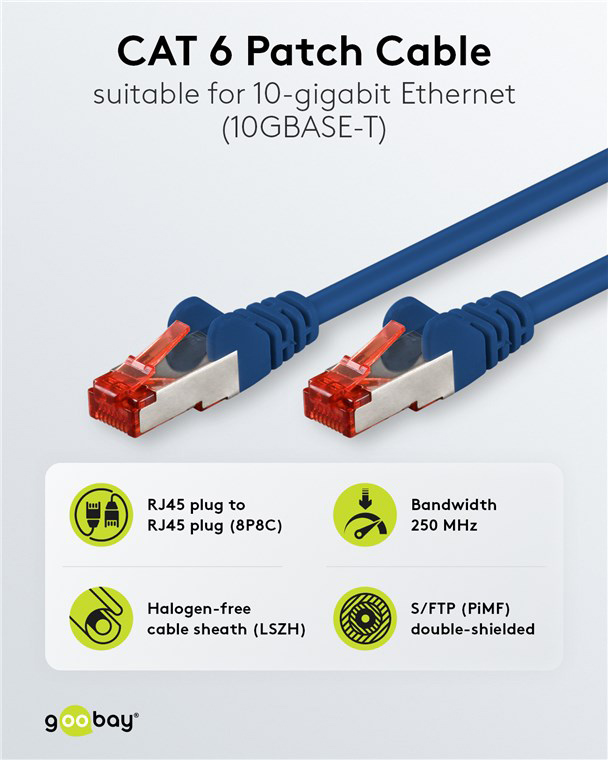 GOOBAY καλώδιο δικτύου 68268, CAT 6 S/FTP, copper, 250MHz, 2m, μπλε - Image 2