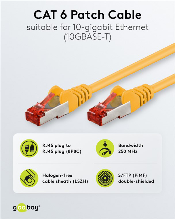 GOOBAY καλώδιο δικτύου 68299, CAT 6 S/FTP, copper, 250MHz, 0.50m, κίτρινο - Image 2