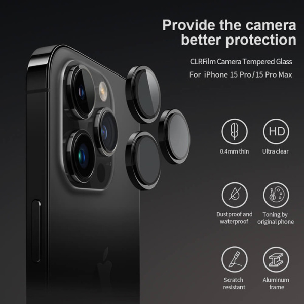 Alternative view of NILLKIN tempered glass CLRFilm κάμερας για iPhone 15 Pro/15 Pro Max