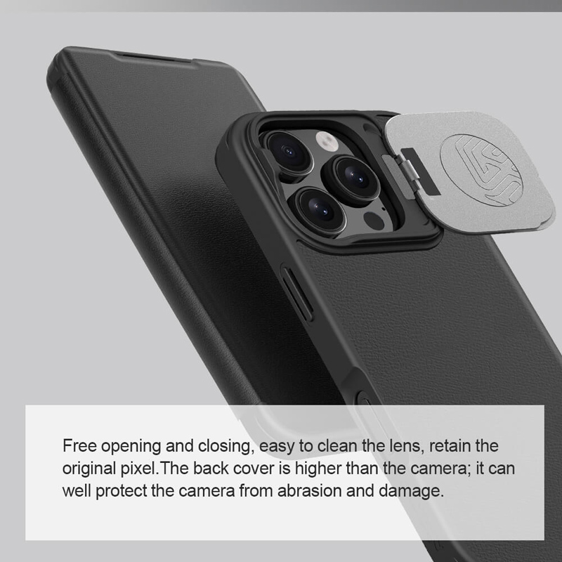 NILLKIN θήκη Qin Prop Leather για iPhone 16 Pro, δερμάτινη, μαύρη - Image 3