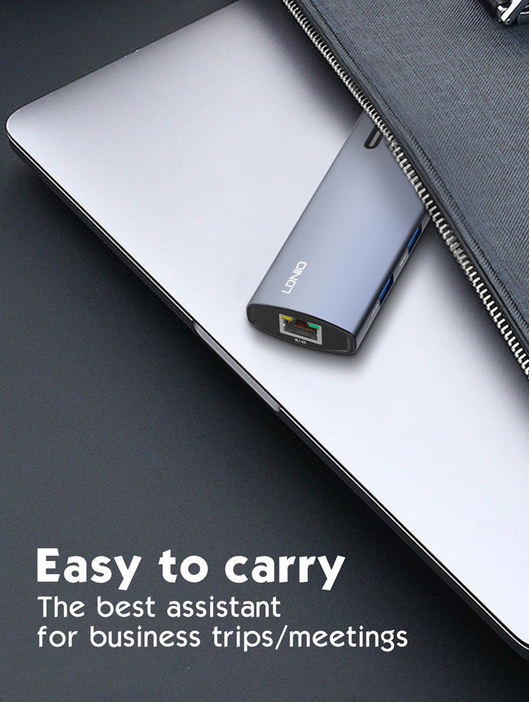 LDNIO docking station DS-16H, 6 θυρών, USB-C σύνδεση, 4K, 100W PD, γκρι - Image 3