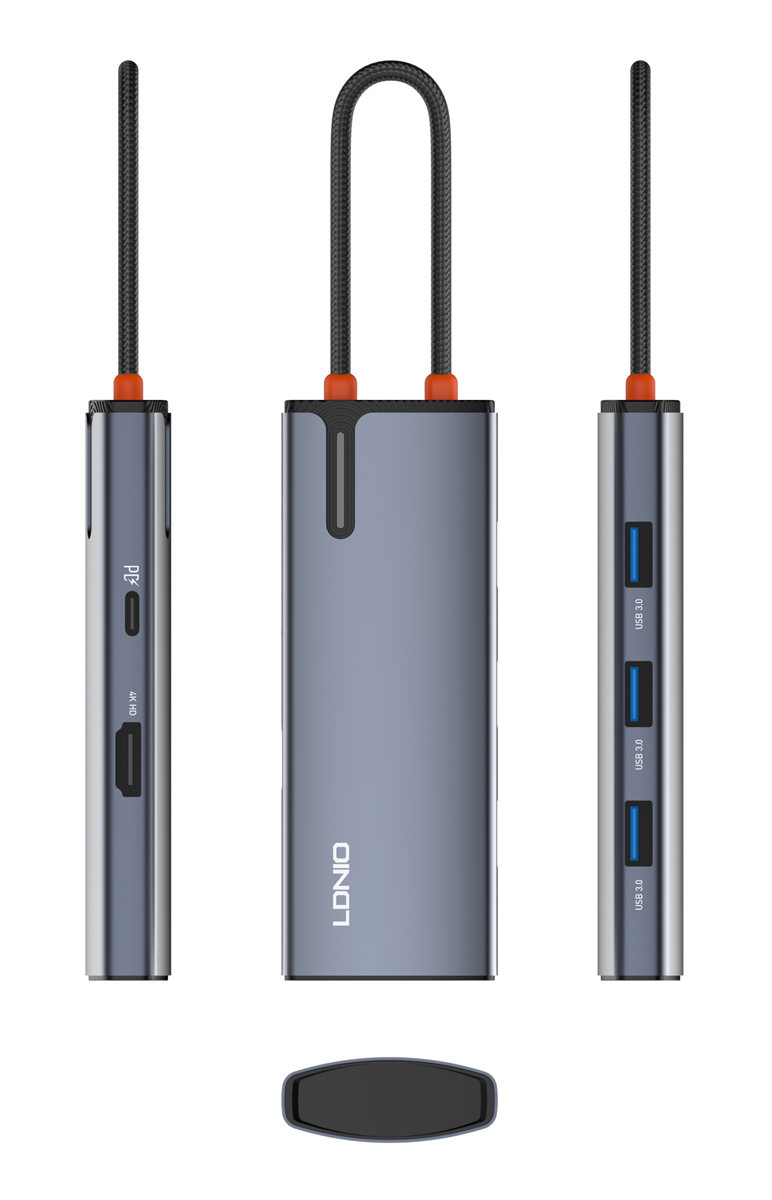 LDNIO docking station DS-15H, 5 θυρών, USB-C σύνδεση, 4K, 100W PD, γκρι - Image 4