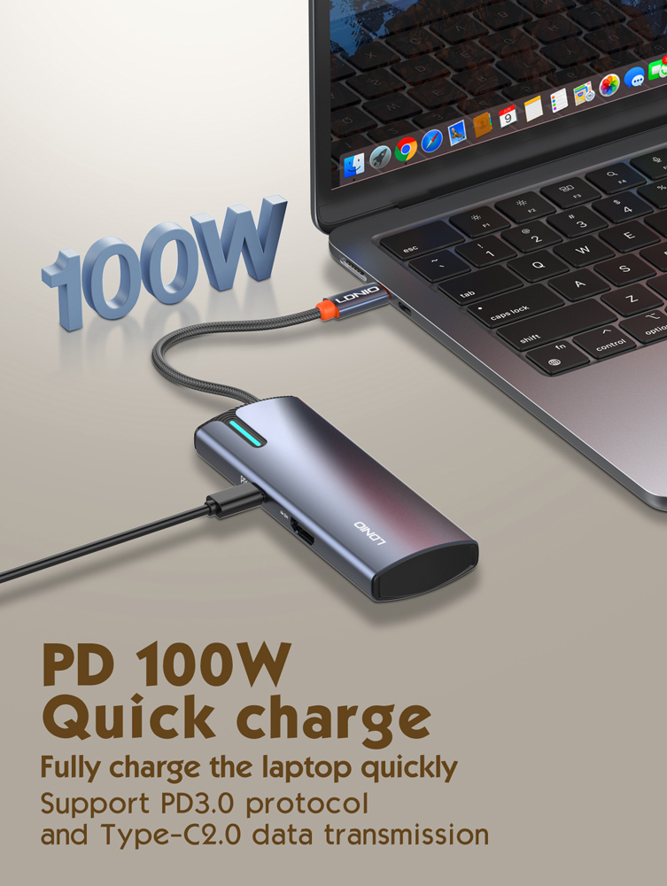LDNIO docking station DS-15H, 5 θυρών, USB-C σύνδεση, 4K, 100W PD, γκρι - Image 8