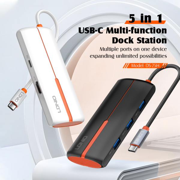 Alternative view of LDNIO docking station DS-25H, 5 θυρών, USB-C σύνδεση, 4K, 100W PD, μαύρο