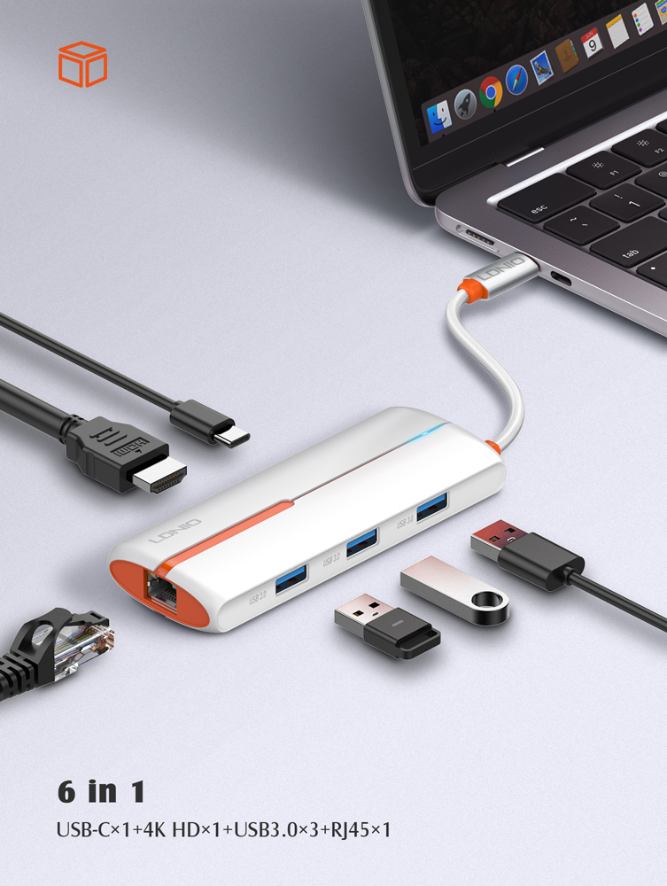 LDNIO docking station DS-26H, 6 θυρών, USB-C σύνδεση, 4K, 100W PD, λευκό - Image 3