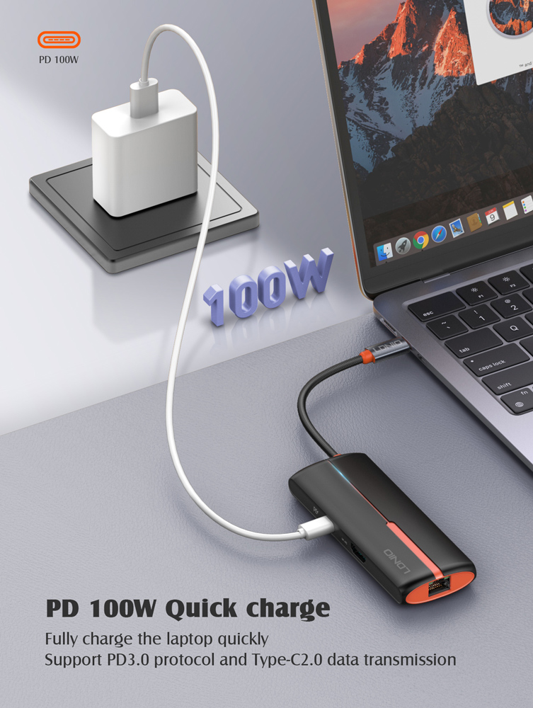 LDNIO docking station DS-26H, 6 θυρών, USB-C σύνδεση, 4K, 100W PD, λευκό - Image 6