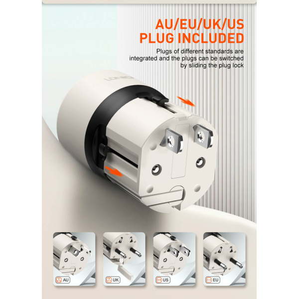 Alternative view of LDNIO φορτιστής τοίχου Q2319 με καλώδιο USB-C, EU/UK/US/AU βύσμα, USB/USB-C, 30W, γκρι