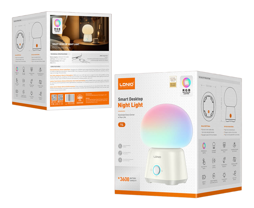 LDNIO LED φωτιστικό νυκτός Y4, RGB, ρυθμιζόμενο, επαναφορτιζόμενο, λευκό - Image 8