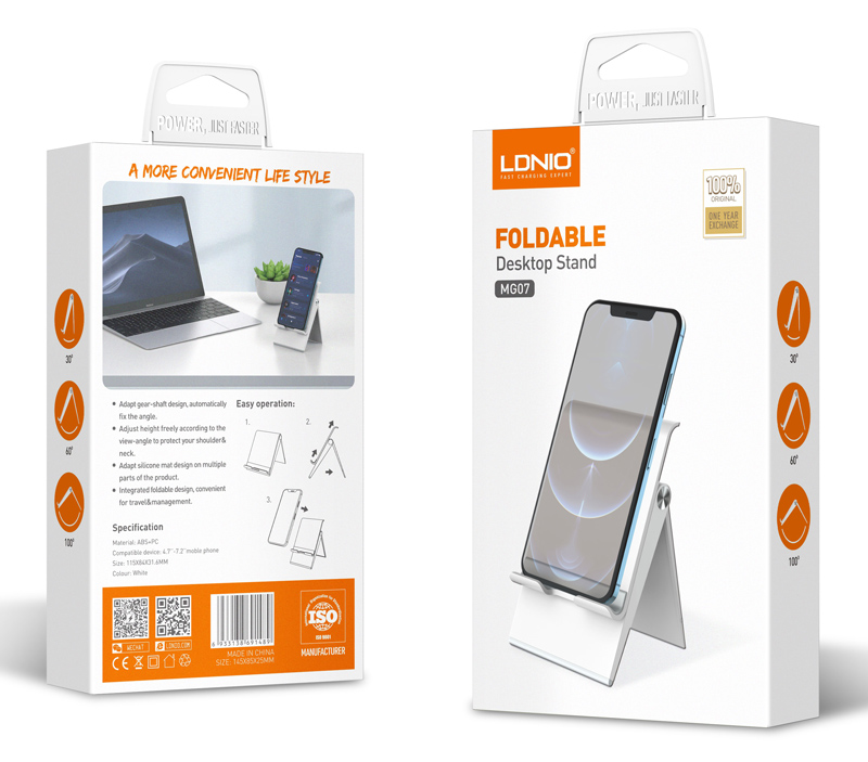 LDNIO βάση smartphone MG07, foldable, 4.7-7.2", λευκή - Image 6