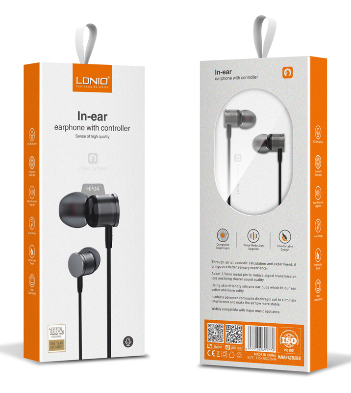 LDNIO earphones με μικρόφωνο HP04, 3.5mm σύνδεση, Φ10mm, 1.2m, γκρι - Image 3