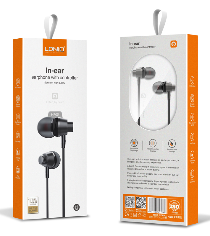 LDNIO earphones με μικρόφωνο HP05, 3.5mm σύνδεση, Φ10mm, 1.2m, γκρι - Image 3