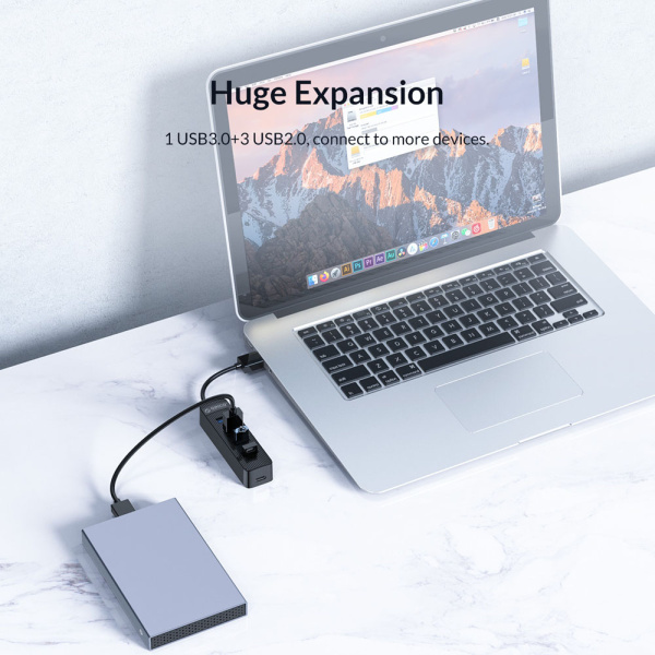 Alternative view of ORICO USB hub TWU32-4A, 4x θυρών, USB 3.0, 5Gbps, USB σύνδεση, έξτρα τροφοδοσία, μαύρο