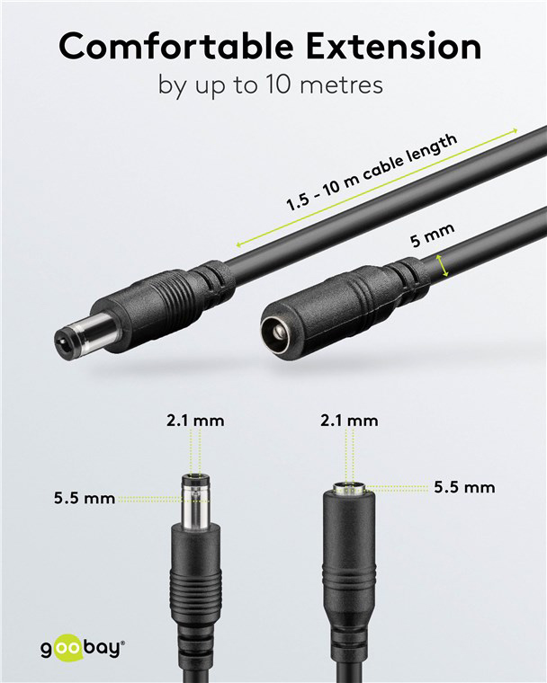 GOOBAY καλώδιο προέκτασης τροφοδοσίας 71400, 5.5x2.1mm, 10m, μαύρο - Image 4