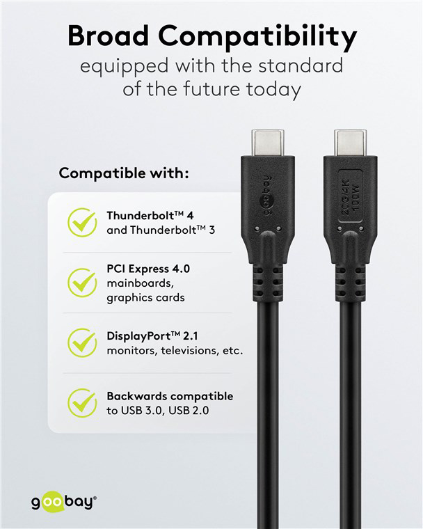 GOOBAY καλώδιο USB-C 74196, USB4, 100W, 20Gbps, 4K/60Hz, 1.5m, μαύρο - Image 3