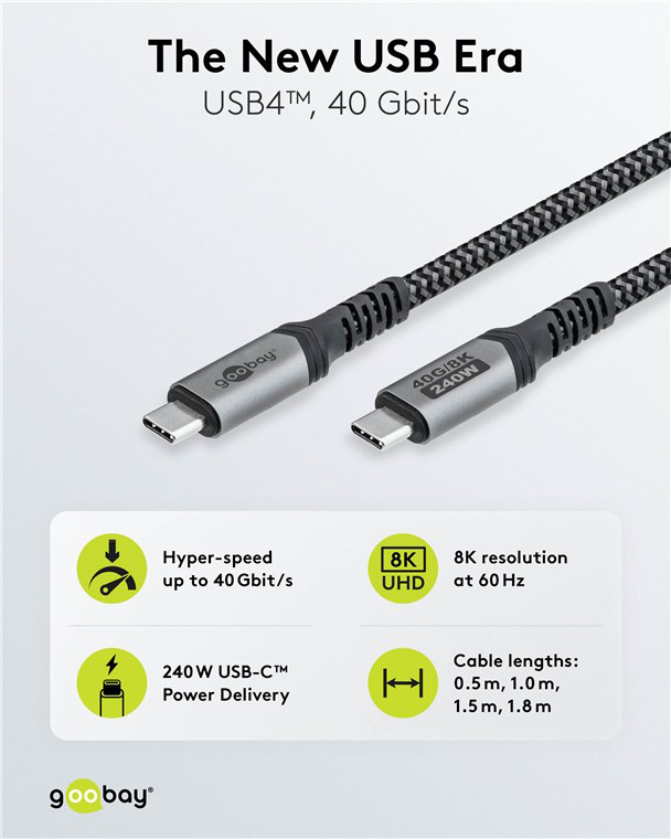 GOOBAY καλώδιο USB-C 74210, USB4, 240W, 40Gbps, 8K/60Hz, 0.50m, γκρι - Image 5