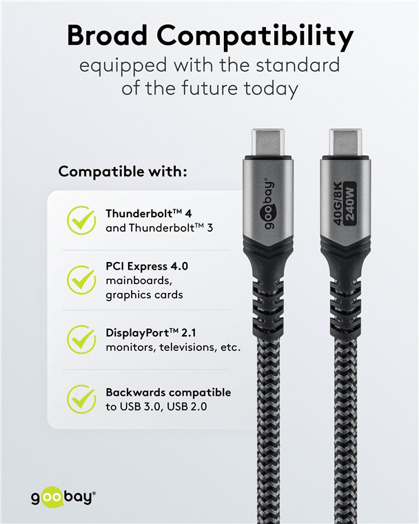 GOOBAY καλώδιο USB-C 74210, USB4, 240W, 40Gbps, 8K/60Hz, 0.50m, γκρι - Image 7