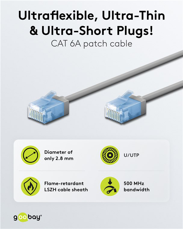 GOOBAY καλώδιο δικτύου 74225, CAT 6A U/UTP, ultra slim, copper, 500MHz, 5m, γκρι - Image 2