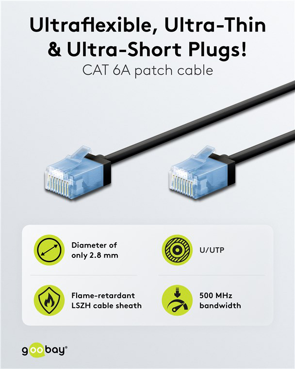 GOOBAY καλώδιο δικτύου 74240, CAT 6A U/UTP, ultra slim, copper, 500MHz, 7.5m, μαύρο - Image 2