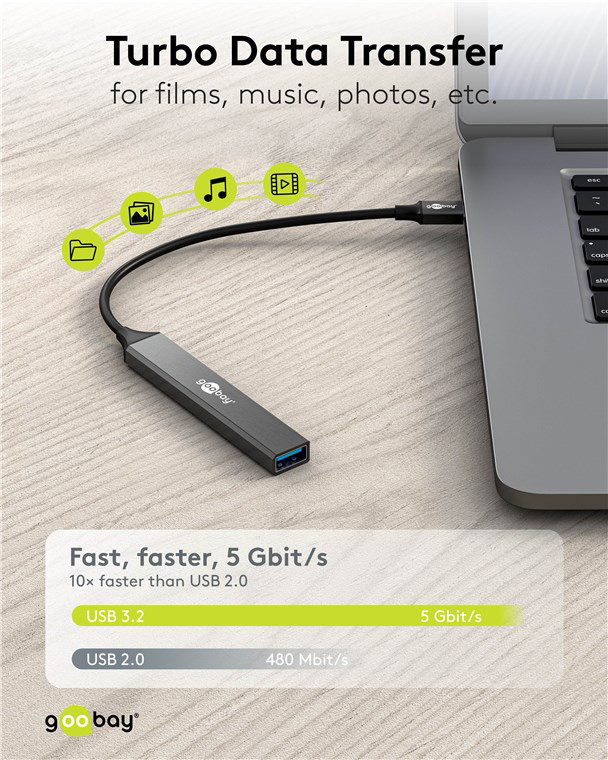 GOOBAY USB hub 74458, 4x θυρών, USB 3.2, 5Gbps, USB σύνδεση, γκρι - Image 2