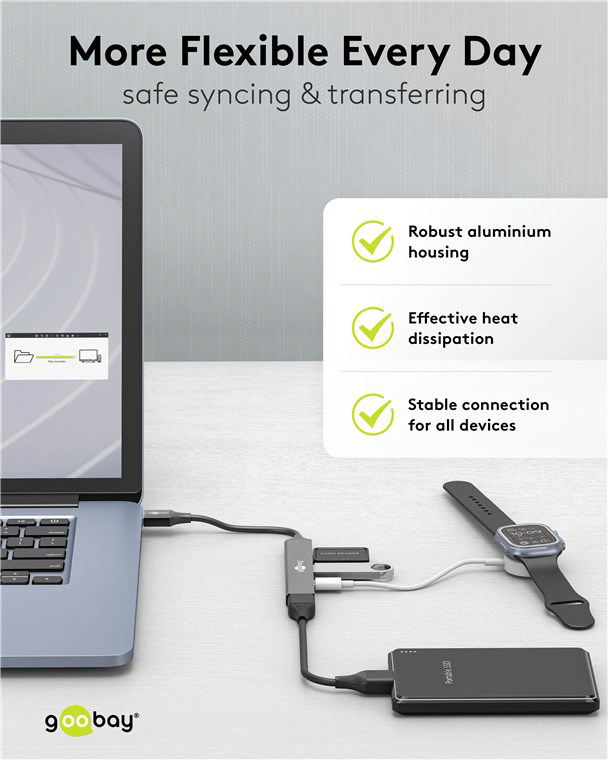 GOOBAY USB hub 74458, 4x θυρών, USB 3.2, 5Gbps, USB σύνδεση, γκρι - Image 6