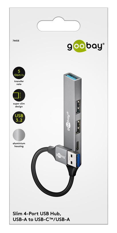 GOOBAY USB hub 74458, 4x θυρών, USB 3.2, 5Gbps, USB σύνδεση, γκρι - Image 8