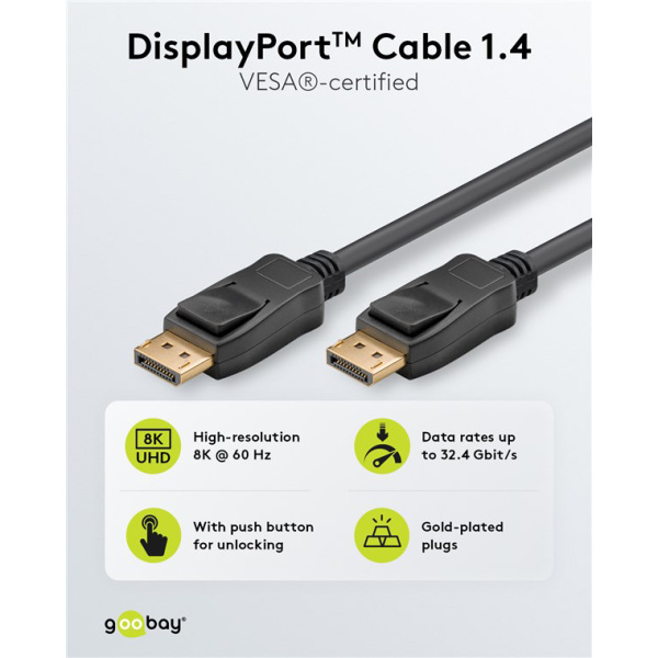 Alternative view of GOOBAY καλώδιο DisplayPort 74778, VESA Certified, 8K/60Hz, 32.4 Gbps, 2m, μαύρο