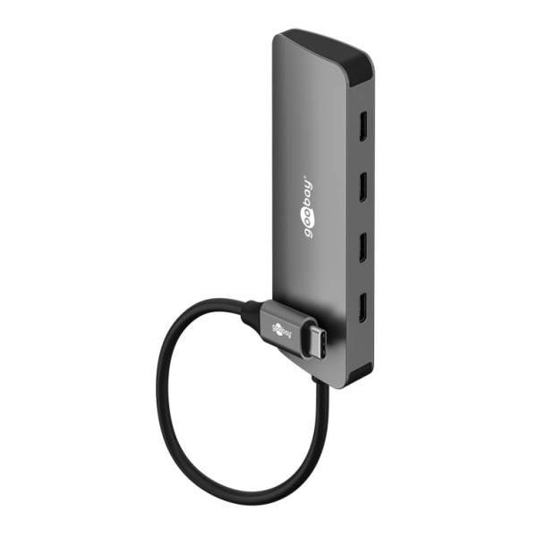 GOOBAY USB hub 76565, 4x θυρών, USB 3.2, 10Gbps, USB-C σύνδεση, γκρι