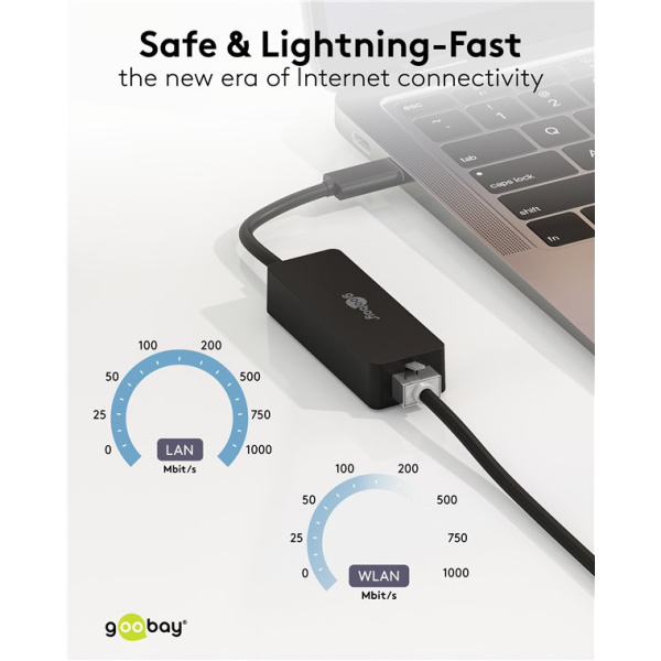 Alternative view of GOOBAY αντάπτορας δικτύου 76579, USB-C, 1000Mbps Ethernet, μαύρος